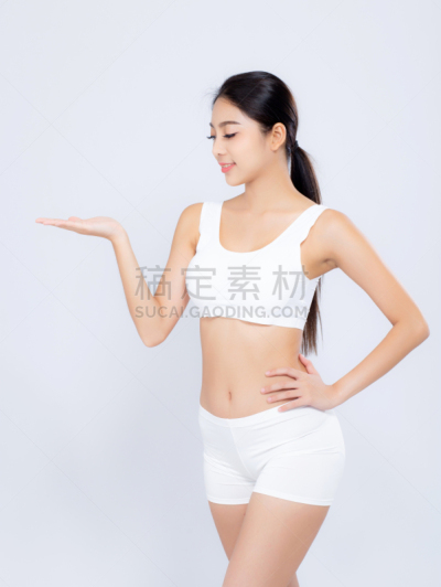 青年人,手,苗条,女人,白色背景,重量,肖像,亚洲
