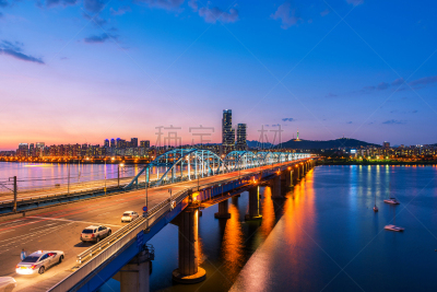 夜晚,首尔,朝鲜半岛,城市天际线,韩国,水平画幅,无人,交通,户外,都市风景