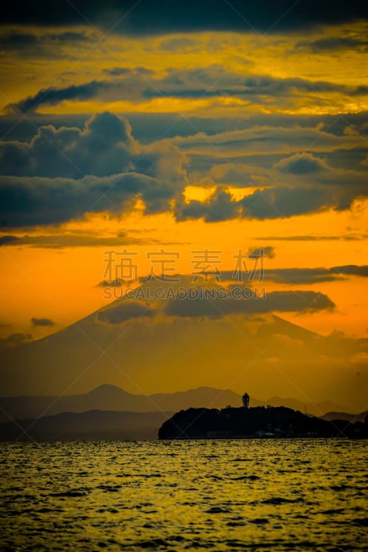 富士山,逗子市,游艇,海岸线,剪影