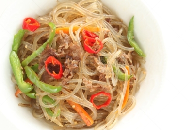 蔬菜,食品,韩式炒粉丝,粉丝,牛肉,自制的,韩国食物,肉,白色背景,图像