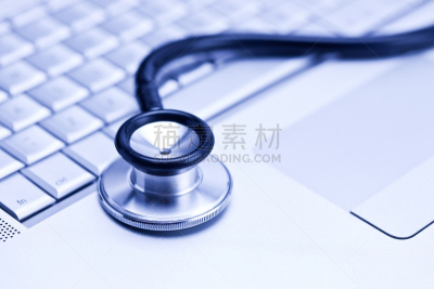 特写,听诊器,使用手提电脑,电缆,选择对焦,留白,笔记本电脑,水平画幅,银色,无人