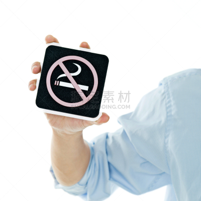 禁止吸烟记号,青年男人,拿着,被动吸烟,停止手势,吸烟问题,警告标志,留白,男商人,男性