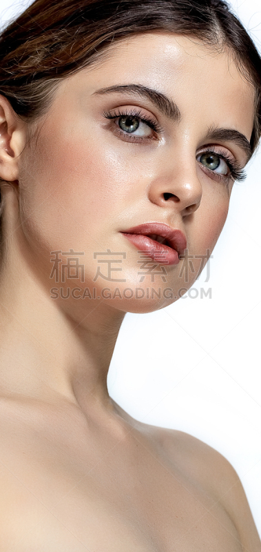干净,青年女人,完美,皮肤,自然美,纯净,背景分离,肖像,人的眼睛,欢乐