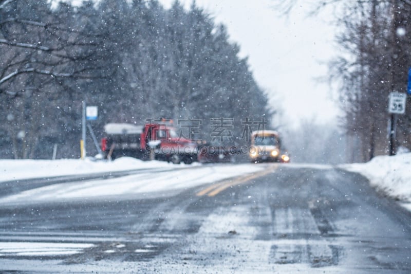 校车,扫雪车,散焦,前进的道路,巴士,寒冷,卡车,环境,霜,雪