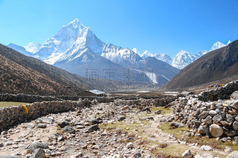 山谷,阿马达布朗峰,山,喜马拉雅山脉,山顶,在上面