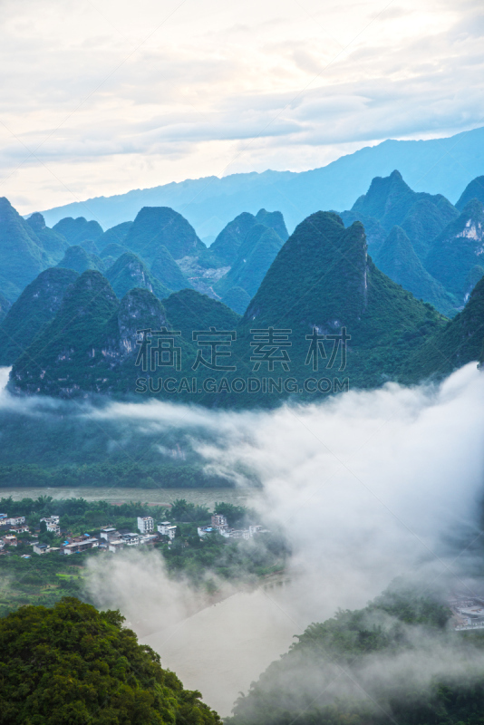 山,中国,桂林,风景,漓江,阳朔,不,垂直画幅,水,天空