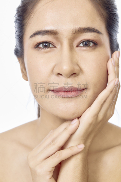 青年人,皮肤,干净,人的脸部,亚洲,女人,分离着色,自然美,白色背景