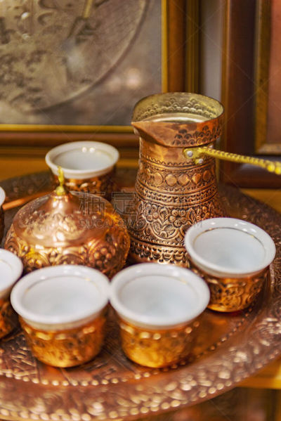 咖啡,波斯尼亚和黑塞哥维那,华丽的,咖啡杯,杯,铜版画,餐具,黑咖啡,食饮供应,木制