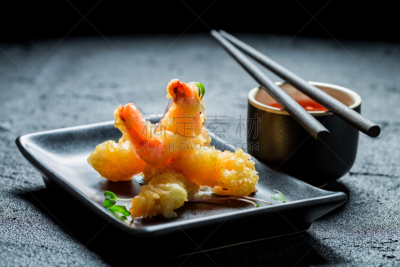 虾,热,天麸罗,黑岩沙漠,辣酱,餐具,水平画幅,开胃品,膳食,海产
