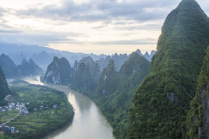 山,中国,桂林,风景,漓江,阳朔,喀斯特,水,天空,水平画幅