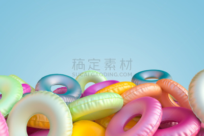 夏天,圆形,极简构图,充气品,壁纸,天鹅绒,平铺,彩色蜡笔,概念,度假