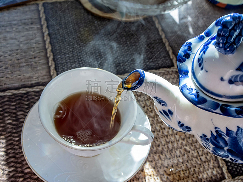 热,杯,茶壶,茶,早晨,饮料,传统,倒
