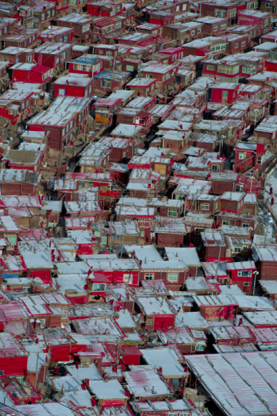四川省,雪,中国,白昼,喇麻庙,名声,土路,教育建筑,乡村路,修道院