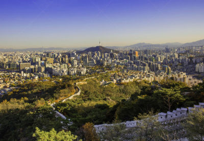 首尔,城市天际线,塔,韩国,水平画幅,山,夜晚,雪,曙暮光,旅行者
