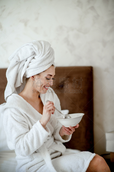 床,早餐,肖像,仅女人,仅一个女人,客房服务,健康水疗,坐,享乐