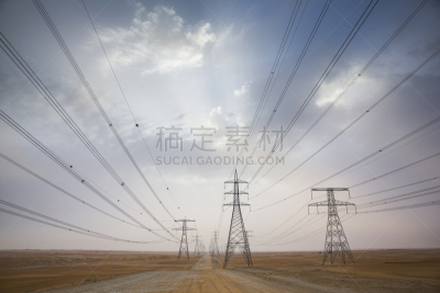 沙漠,阿布扎比,电力线,沙尘暴,empty quarter,电缆,天空,水平画幅,沙子,无人