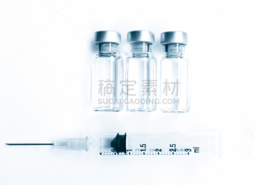 注射器,塑胶,蓝色,小瓶,药,接种疫苗,白色背景,三个物体,分离着色