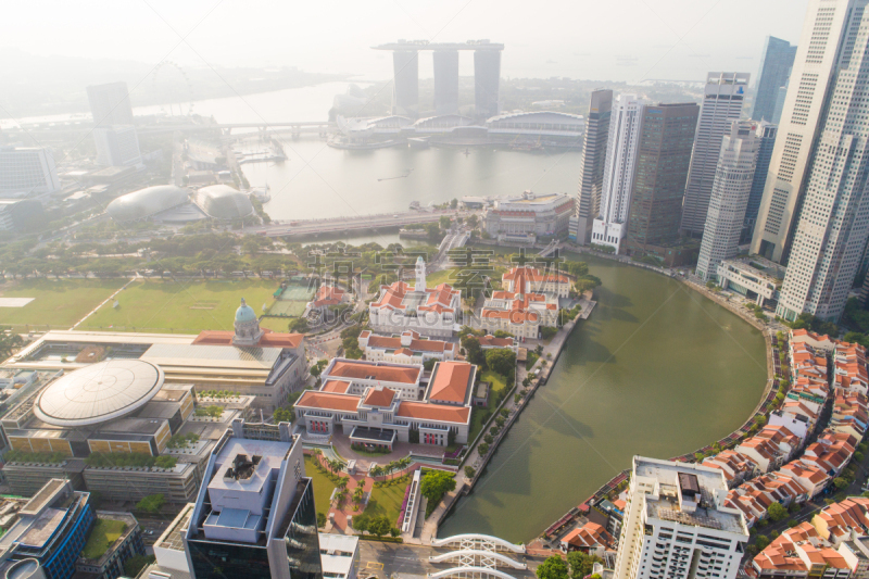 Aerial view Panoramic of the Singapore Skyline and Marina Bay, the marina is the centre of the economy in singapore, there are here all the building of all the majors bank and insurance.