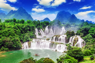 瀑布,河床,越南,卡斯基德山脉,水,水平画幅,湿,夏天,户外,流动