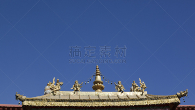大昭寺,屋顶,大特写,大鹏金翅鸟迦楼罗,金叶,水平画幅,无人,蓝色,龙,概念
