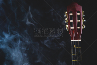 乐器,吉他,乐器弦,声学吉他,颈,黑色背景,烟