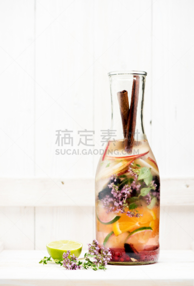 瓶子,水果,夏天,草本,柠檬水,浆果,白色,木制,生姜,饮料