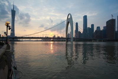 曙暮光,著名景点,广州,建筑外部,城市,现代,水,水平画幅,夜晚,无人
