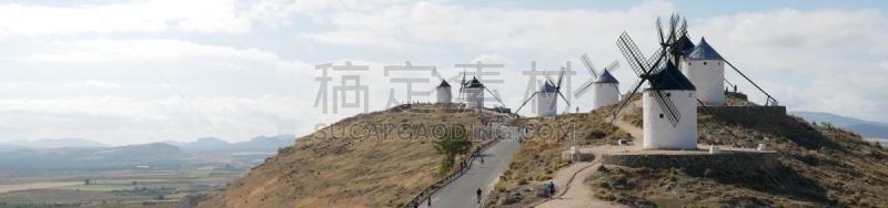 风轮机,山脊,风车镇,曙暮光,圆柱体,云,户外,木制,白色,欧洲