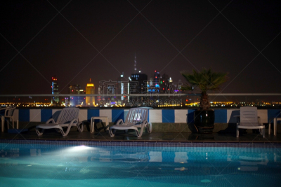 夜晚,迪拜,都市风景,阿联酋大厦,水,旅游目的地,水平画幅,无人,游泳池,夏天