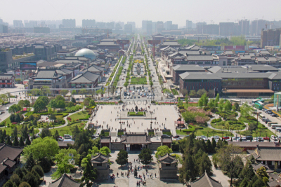 西安,在上面,摄像机拍摄角度,户外,红色,蓝色,砖,远古的,著名景点,传统