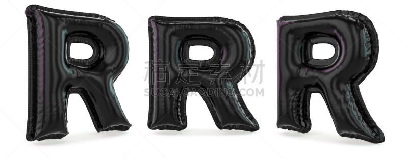 英文字母r,大写字母,三维图形,气球,充气品,黑色,背景,英语,单词,背景分离