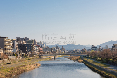 鸭川,京都府,日本,都市风景,近畿区域,天空,水平画幅,无人,古老的,户外