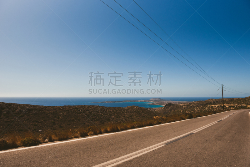 机场,路,喀帕苏斯岛,空的,沥青,灰色,希腊,杆,路边,夏天