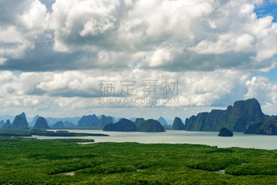 石灰石,山脉,红树林,背景,海洋,绿色,热带气候,云,泰国,枝繁叶茂