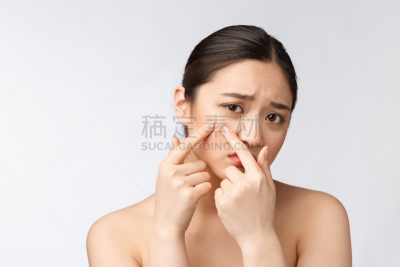 皮肤,人的脸部,亚洲,悲哀,问题,青年女人,分离着色,美容,触摸