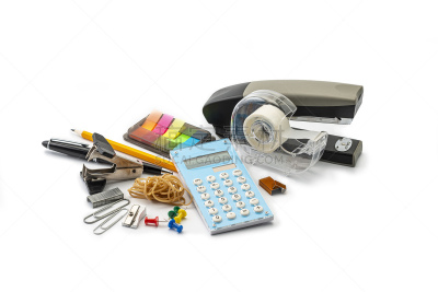 办公用品,办公大楼,球体,背景分离,铅笔,色彩鲜艳,珠针,彩虹,影棚拍摄,订书机