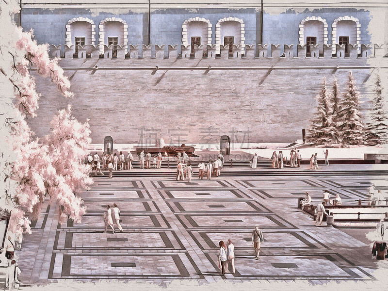 克里姆林宫,莫斯科,亚历山大花园,绘画艺术品,模仿