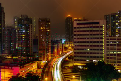 九龙,夜晚,都市风景,儿童小夜灯,光轨,天空,水平画幅,无人,交通,户外