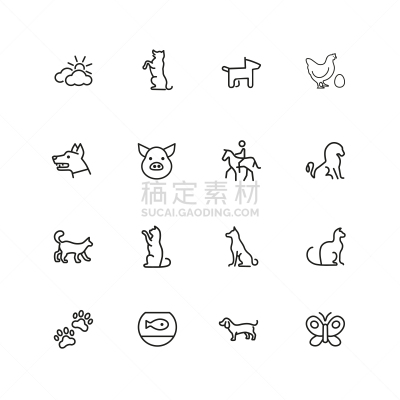 动物,图标集,云,无人,家禽,海马,绘画插图,符号,标签,俄罗斯