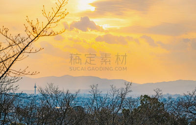 京都府,都市风景,国内著名景点,城市生活,旅途,城镇景观,云,橙色,黄昏,著名景点