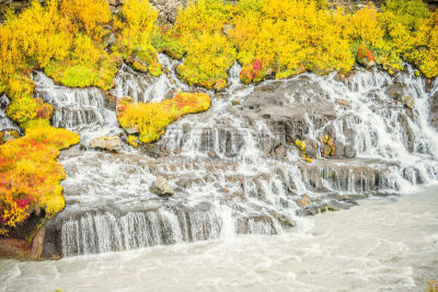 hraunfossar,瀑布,冰岛国,自然,秋天,地质学,图像,原野,水,河流