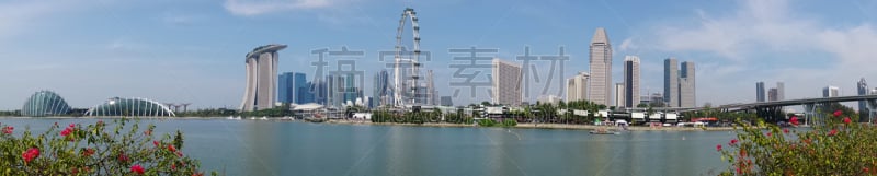 新加坡,全景,滨海广场,新加坡摩天观景轮,滨海湾金沙酒店,滨海湾公园,滨海湾 ,水,天空,水平画幅