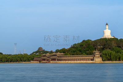 北海公园,华丽的,云,水面,公园,复古风格,户外,建筑,晴朗