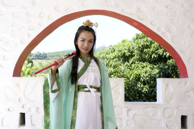 剑,女人,衣服,传统服装,传统,春节,肖像,一个人,泰国,头发