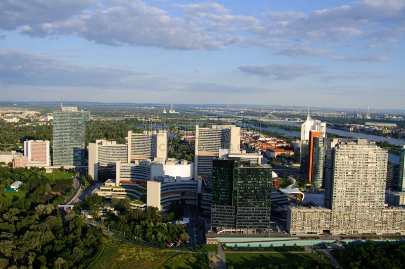 黄昏,居住区,维也纳,多瑙公园,天空,都市风景