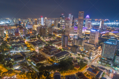 Aerial view Panoramic of the Singapore Skyline and Marina Bay, the marina is the centre of the economy in singapore, there are here all the building in singapore central