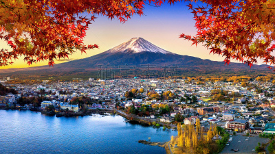 湖,富士山,日本,季节,秋天,雪,著名景点,背景,枫树,天空