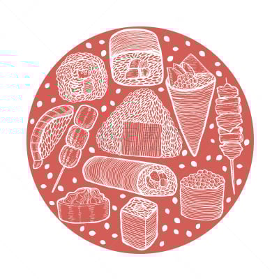 圆形,日本食品,菜单,贺卡,纺织品,米,餐具,生鱼片寿司,厨房