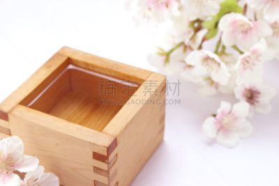 日本青酒,樱花,自然,含酒精饮料,白色背景,粉色,鲜花盛开,枡,图像,鳟鱼