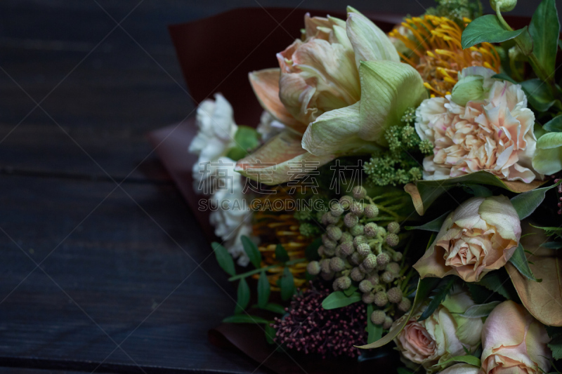 暗色,背景,高雅,花束,特写,彩色蜡笔,大特写,选择对焦,玫瑰,浪漫